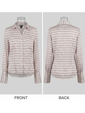 💗 Vintage Style&co 100%Silk Diamond Print Blouse Size 14 Pink Black 12-10 💗